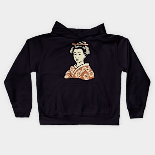 Japanese Geisha Linocut Print Kids Hoodie